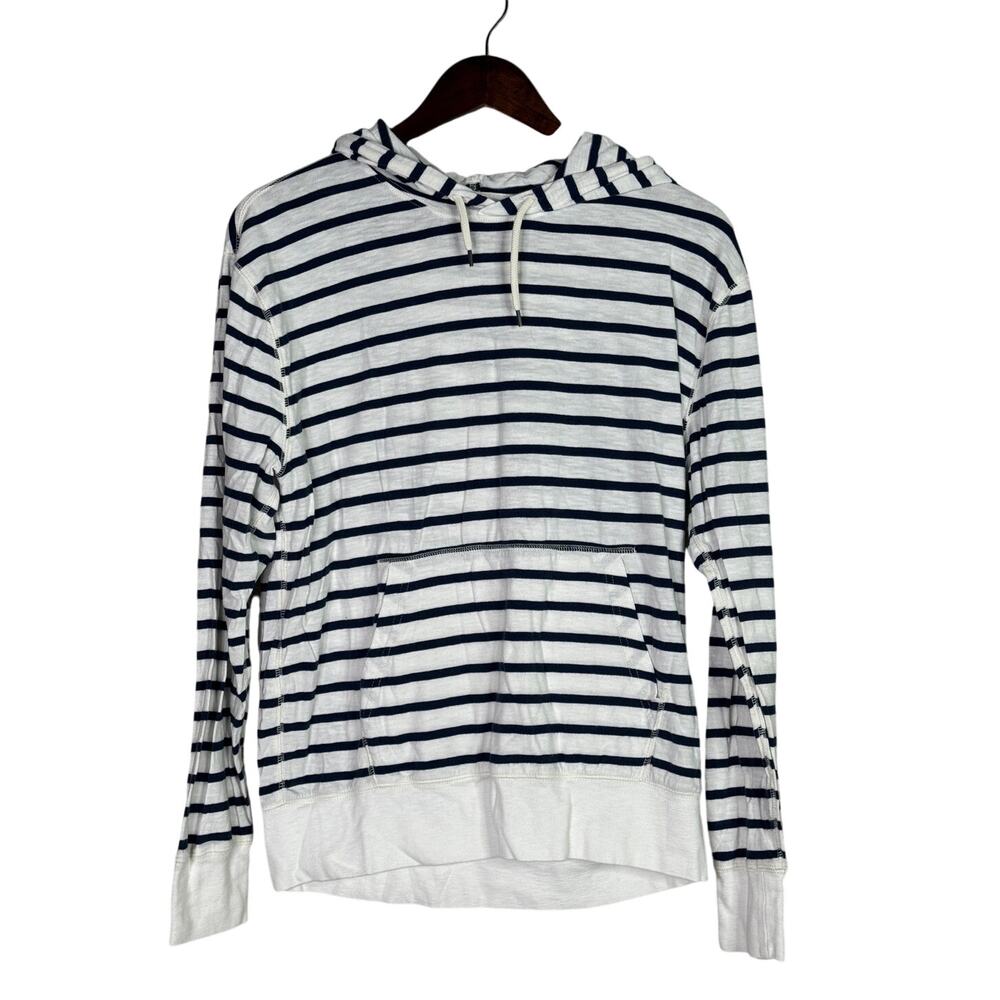 J. Crew Men's Striped Long Sleeve Nautical Casual Cotton Hoodie M Blue White